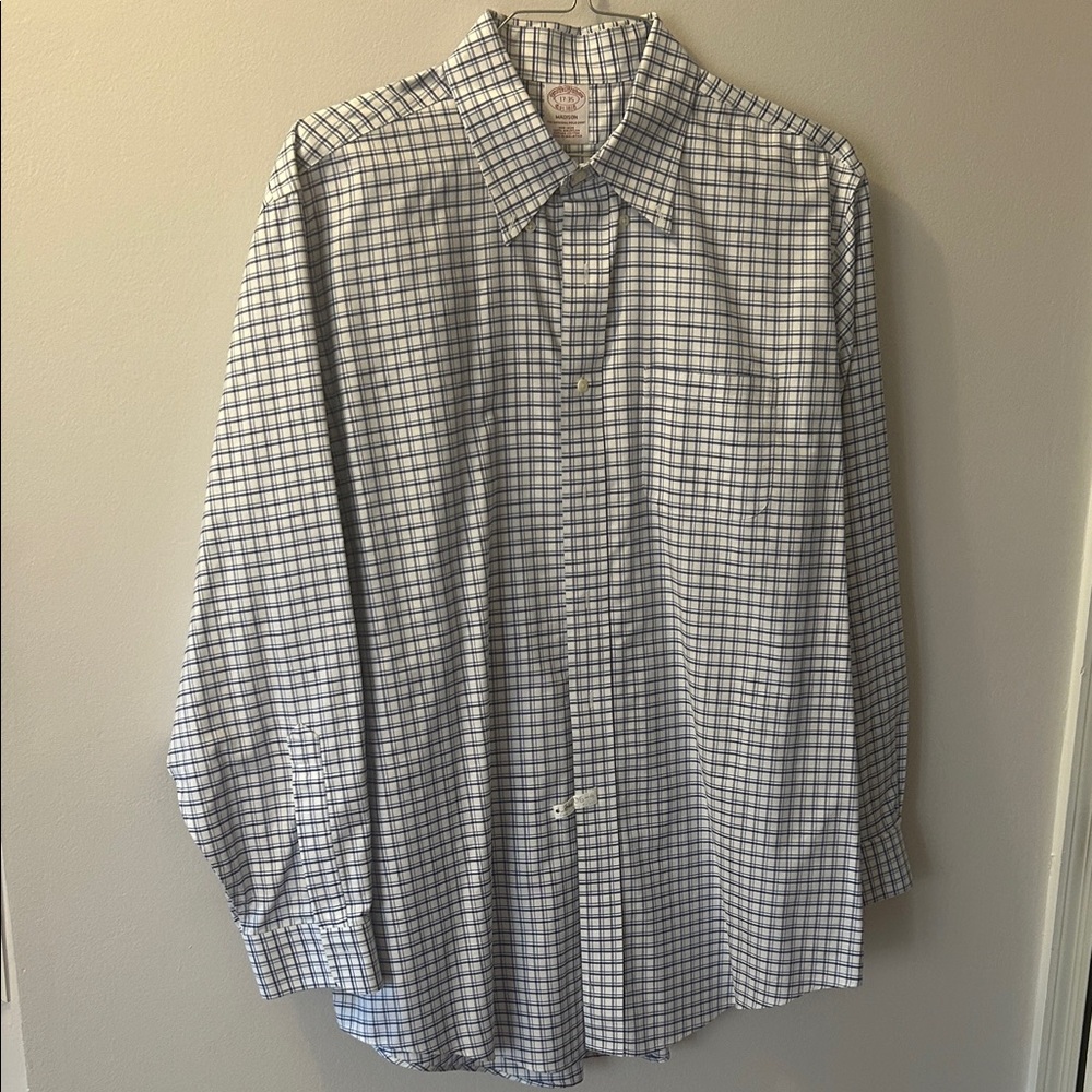 Brooks Brothers Men's White and Blue Plaid Dress Shirt